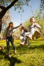 cheerful family having a picnic.