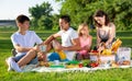 Cheerful family picnicking