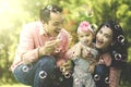 Cheerful family playing soap bubbles Royalty Free Stock Photo