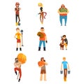 Cheerful farmers set, gardeners characters at work, farming and agriculture vector Illustration on a white background