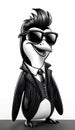 Cheerful fashionable cartoon penguin in glasses and suit