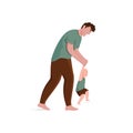 Cheerful Father Helping Baby To Walk