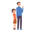 Cheerful Father and Son Standing Together Cartoon Style Vector Illustration on White Background