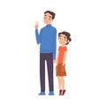 Cheerful Father and Son Standing Together, Dad Showing Victory Sign Cartoon Style Vector Illustration on White