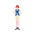 Cheerful Female Hotel Manager, Hotel Staff Character in Uniform Vector Illustration