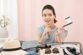 Cheerful Female Packing Suitcase And Getting Ready For Traveling Royalty Free Stock Photo