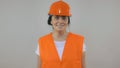 Cheerful female worker safety vest Royalty Free Stock Photo