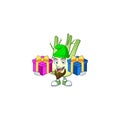 Cheerful fennel cartoon design with Christmas gift boxes