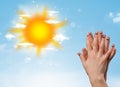 Cheerful finger smileys with bright sun and clouds illustration Royalty Free Stock Photo