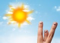 Cheerful finger smileys with bright sun and clouds illustration Royalty Free Stock Photo