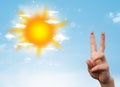 Cheerful finger smileys with bright sun and clouds illustration Royalty Free Stock Photo