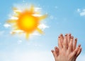 Cheerful finger smileys with bright sun and clouds illustration Royalty Free Stock Photo