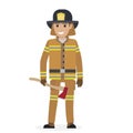 Cheerful Firefighter in Protective Suit with Ax