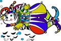 Cheerful Fish - joker, coloring book, funny cartoon fish