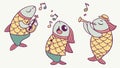 Cheerful fish playing wind instruments with musical notes, vector design Generative AI Royalty Free Stock Photo