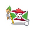 Cheerful flag burundi Artist cartoon character with brush