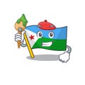 Cheerful flag djibouti Artist cartoon character with brush