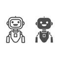 Cheerful flying robot line and solid icon, Robotization concept, robot toy sign on white background, flying robotic chat