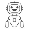Cheerful flying robot thin line icon, Robotization concept, robot toy sign on white background, flying robotic chat bot