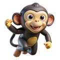 Cute cartoon monkey character jumping cheerfully, smiling, engaging pose Royalty Free Stock Photo