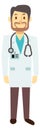 Cheerful friendly doctor with stethoscope. Cartoon medical character