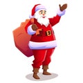 A cheerful and friendly Santa with a bag behind his back