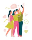 Cheerful friends taking selfie on smartphone. Selfies creative concepts
