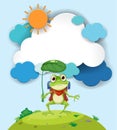 Frog using a leaf as an umbrella with sun and sky Royalty Free Stock Photo