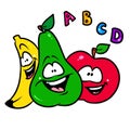 Cheerful fruit friends banana apple pear cartoon Royalty Free Stock Photo