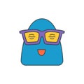 Cheerful funny germ abstract character in sunglasses smiling blue microbus alien pop art vector