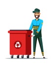 Cheerful garbage man flat vector illustration