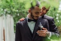 cheerful gay man with wedding ring Royalty Free Stock Photo