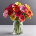 Cheerful gerbera daisies in a bright vase. Mother\'s Day Flowers Design concept Royalty Free Stock Photo