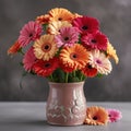 Cheerful gerbera daisies in a bright vase. Mother\'s Day Flowers Design concept Royalty Free Stock Photo