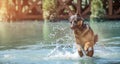 German shepherd cheerful dog jumps on the water Royalty Free Stock Photo