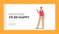 Cheerful Gesturing Landing Page Template. Happy Character Waving Hand, Ginger Haired Mustached Man in Casual Clothes