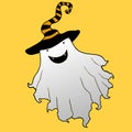 Cheerful ghost in a hat,artoon face,happy, crazy halloween isola Royalty Free Stock Photo