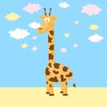 A cheerful giraffe in the clouds