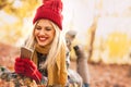 Cheerful girl calling on the phone outdoor Royalty Free Stock Photo