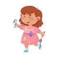 Cheerful Girl in Blotted Clothes Carrying Paintbrush and Paint Vector Illustration