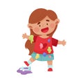 Cheerful Girl in Blotted Clothes Stepping on Tube with Paints Vector Illustration
