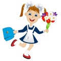 Cheerful girl with a bouquet of flowers and a briefcase