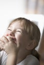 Cheerful Girl Covering Mouth With Hands Royalty Free Stock Photo