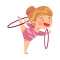 Cheerful Girl Doing Artistic Gymnastics with Hula Hoop Vector Illustration Royalty Free Stock Photo