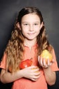 Cheerful Girl holding pears Royalty Free Stock Photo