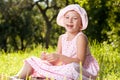 Cheerful girl laughing in the summer dress