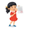 Cheerful girl shows perfect test results an A plus grade Royalty Free Stock Photo