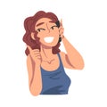 Cheerful Girl Talking on Phone, Young Woman Communicating Using Smartphone Cartoon Vector Illustration Royalty Free Stock Photo