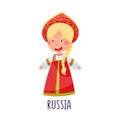 Cheerful Girl Wearing National Costume of Russia Vector Illustration