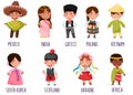 Cheerful Girls and Boys Wearing National Costumes of Different Countries Vector Illustration Set Royalty Free Stock Photo